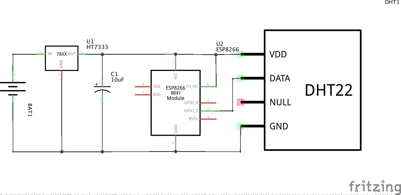 ESP8266 WiFi DHT22 Sensor Deep Sleep Schematic